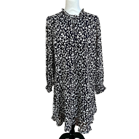 Ann Taylor Factory Leopard Animal Print Ruffle Shift Dress Medium Long Sleeve - Picture 1 of 12